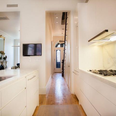 brownstone, kitchen, deck, staircase, 