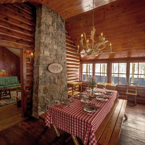 cabin, log house, lake, water, 