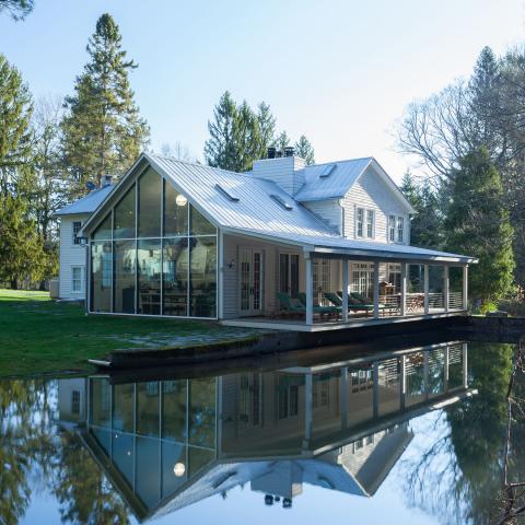 farmhouse, modern, contemporary, rural, glass, barn, water, 