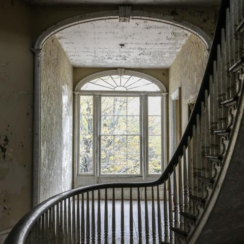 mansion, estate, distressed, empty room, staircase, porch, 