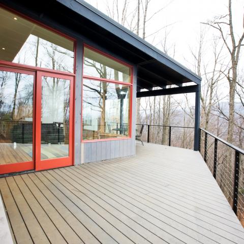 modern, contemporary, deck, fireplace, view, 