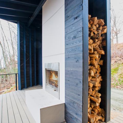 modern, contemporary, deck, fireplace, view, 