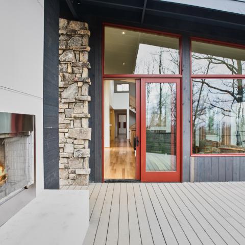 modern, contemporary, deck, fireplace, view, 