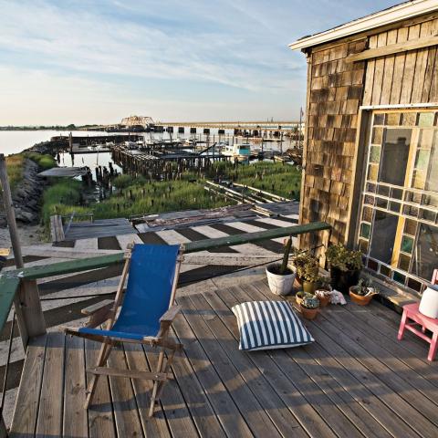 distressed, funky, bohemian, deck, water, beach, dock, colorful, 