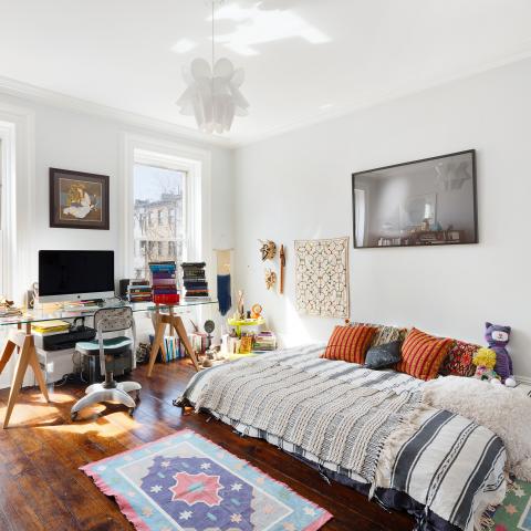 brownstone, townhouse, bohemian, eclectic, staircase, deck, kitchen, 