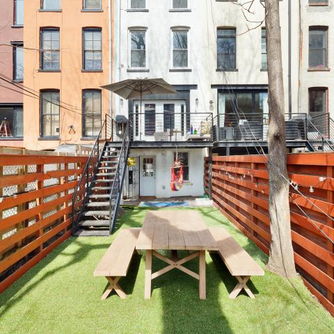 brownstone, townhouse, bohemian, eclectic, staircase, deck, kitchen, 