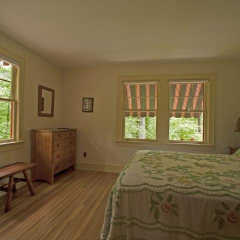 cabin, log house, lake, water, 