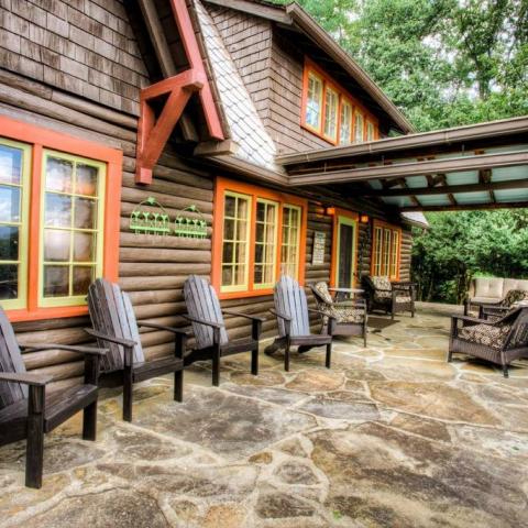 log house, cabin, stone, water, rural, Asheville, 