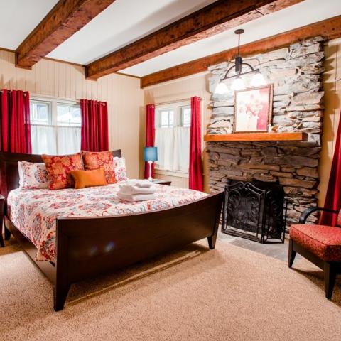 log house, cabin, stone, water, rural, Asheville, 