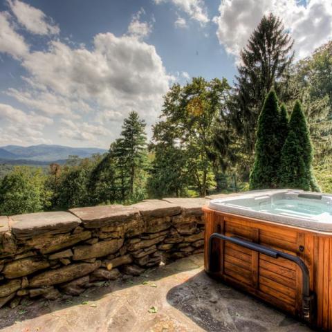 log house, cabin, stone, water, rural, Asheville, 