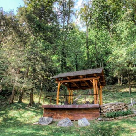 log house, cabin, stone, water, rural, Asheville, 