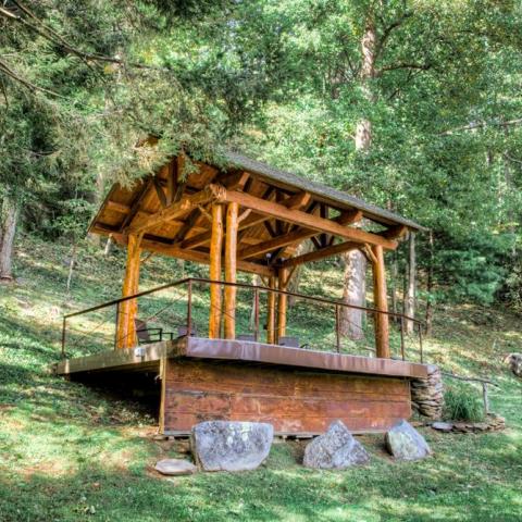 log house, cabin, stone, water, rural, Asheville, 