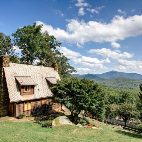 log house, cabin, stone, water, rural, Asheville, 