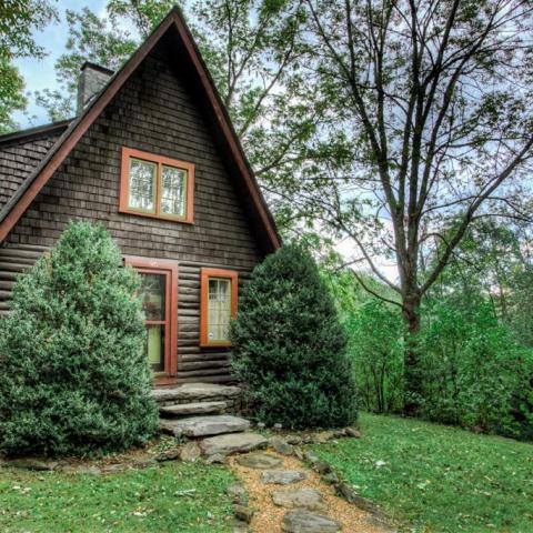 log house, cabin, stone, water, rural, Asheville, 