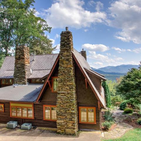 log house, cabin, stone, water, rural, Asheville, 