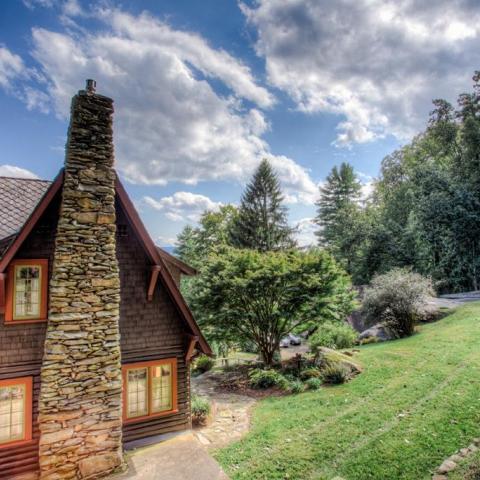 log house, cabin, stone, water, rural, Asheville, 