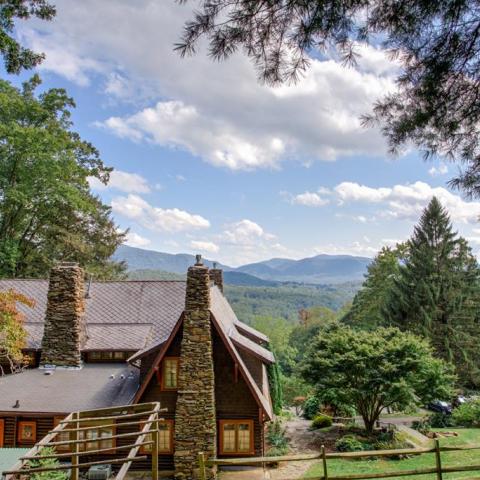 log house, cabin, stone, water, rural, Asheville, 