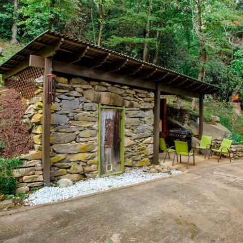 log house, cabin, stone, water, rural, Asheville, 