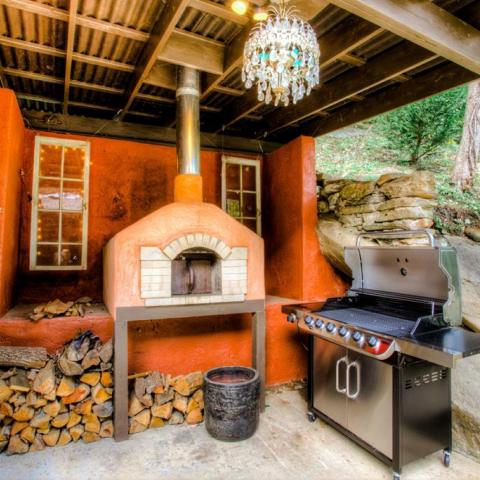 log house, cabin, stone, water, rural, Asheville, 