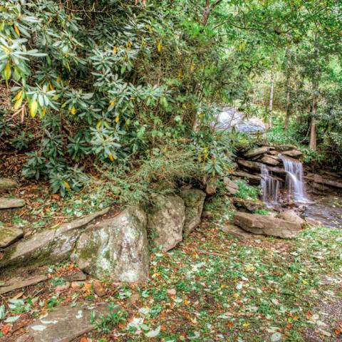 log house, cabin, stone, water, rural, Asheville, 