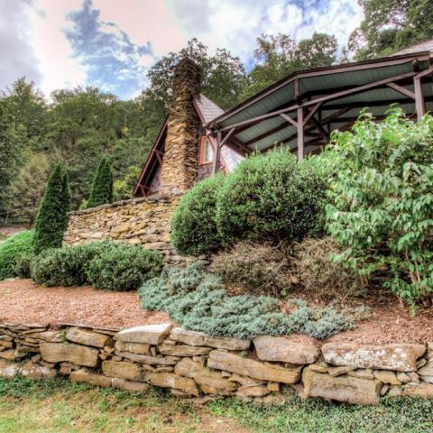 log house, cabin, stone, water, rural, Asheville, 