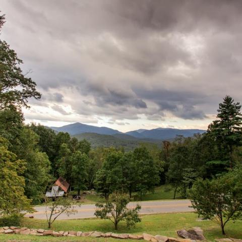 log house, cabin, stone, water, rural, Asheville, 