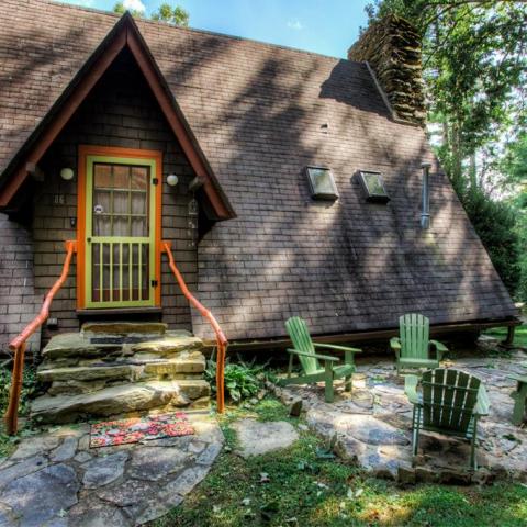 log house, cabin, stone, water, rural, Asheville, 