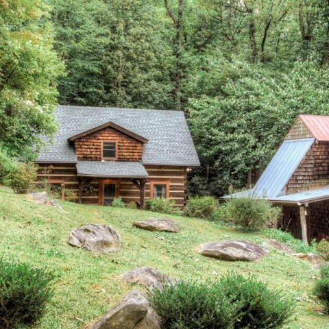 log house, cabin, stone, water, rural, Asheville, 