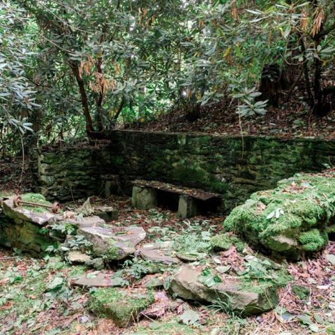 log house, cabin, stone, water, rural, Asheville, 