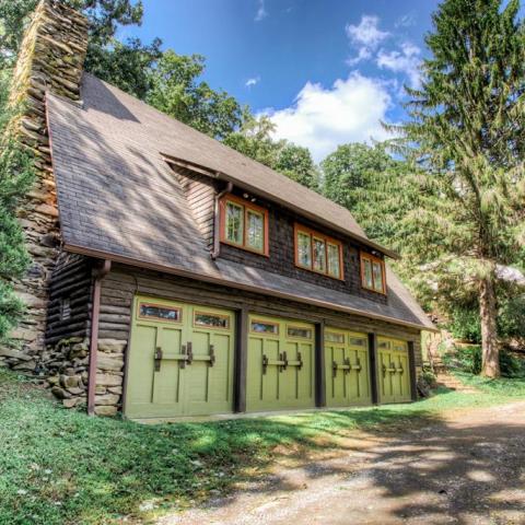 log house, cabin, stone, water, rural, Asheville, 