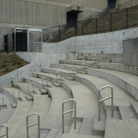 concrete, modern, museum, water, staircase, industrial, 