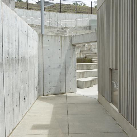 concrete, modern, museum, water, staircase, industrial, 