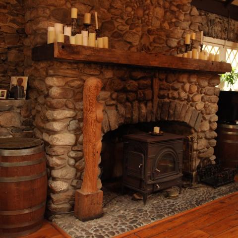 rustic, rural, stone, lake, fireplace, porch, 