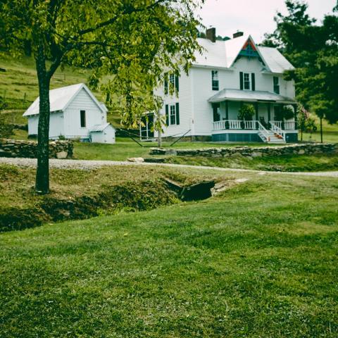 farm, farmhouse, field, water, pond, rural, stone, barn, Asheville, 