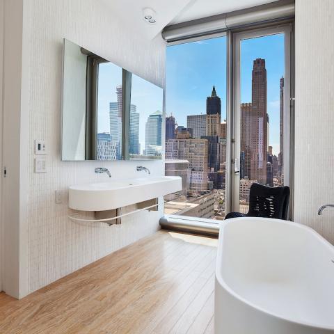 modern, apartment, glass, terrace, bathroom, city view, 