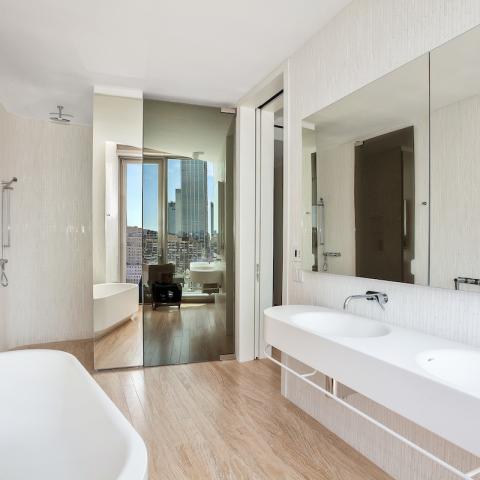 modern, apartment, glass, terrace, bathroom, city view, 