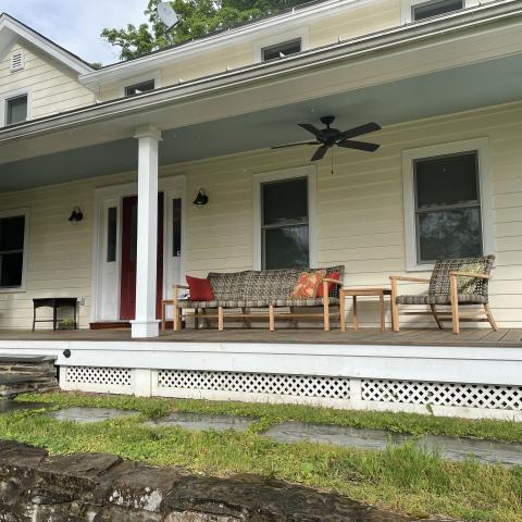 farmhouse, farm, rural, country, field, lake, barn, porch, 