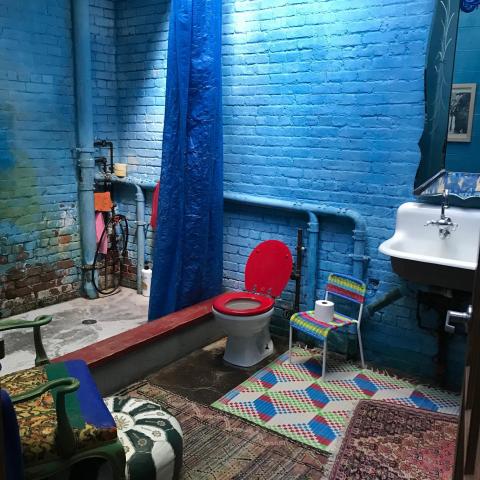 artist loft, bohemian, colorful, distressed, eclectic, funky, textured walls, 