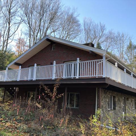 funky, stone, wood, kitchen, deck, patio, fireplace, 