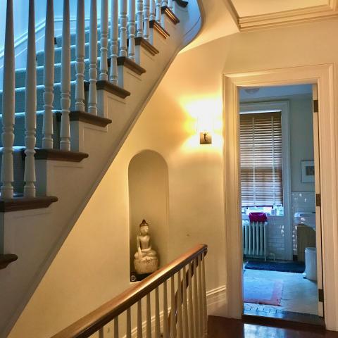 brownstone, townhouse, kitchen, garden, bathroom, staircase, 