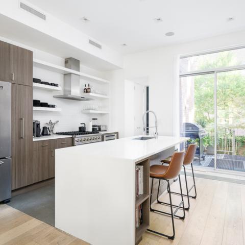 brownstone, townhouse, kitchen, light, airy, modern, bathroom, terrace, 