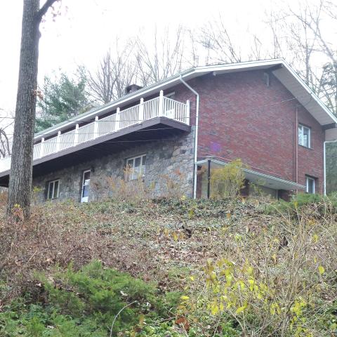 funky, stone, wood, kitchen, deck, patio, fireplace, 