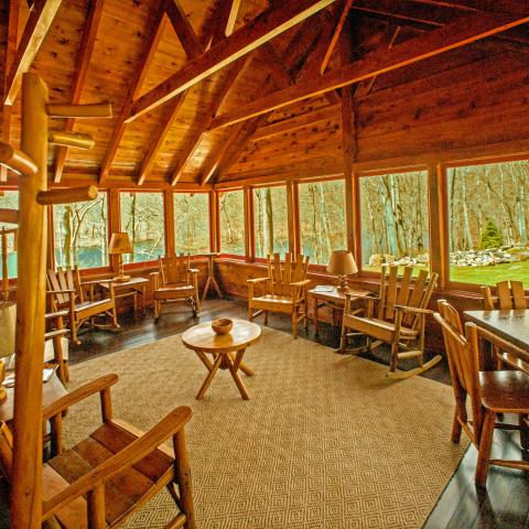 cabin, log house, lake, water, 