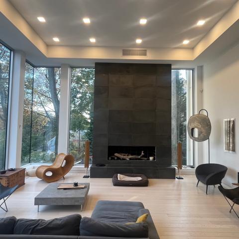 modern, light, airy, clean, fireplace, 