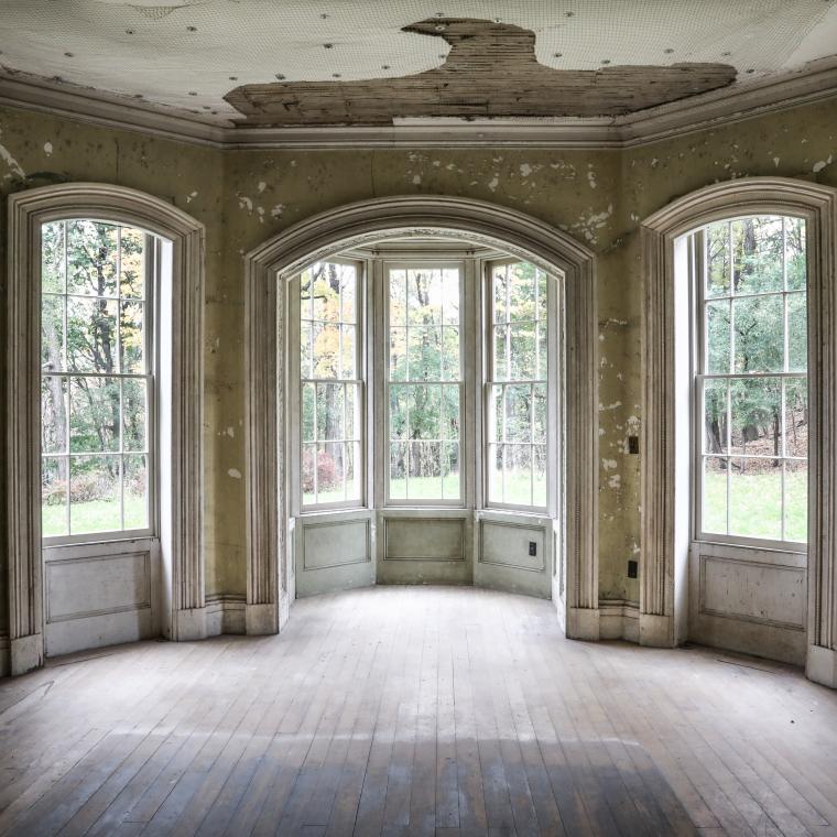 mansion, estate, distressed, empty room, staircase, porch, 