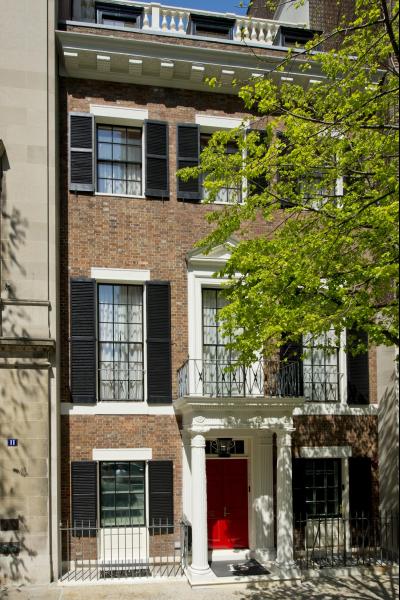 colorful, townhouse, traditional, upscale, staircase, fireplace, library, 