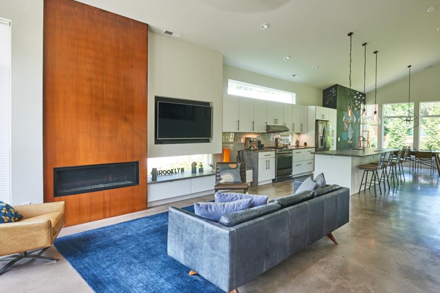 modern, contemporary, Asheville, fireplace, kitchen, 