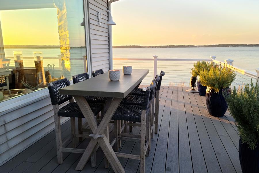 Hamptons, beach, water, deck, white, light, 