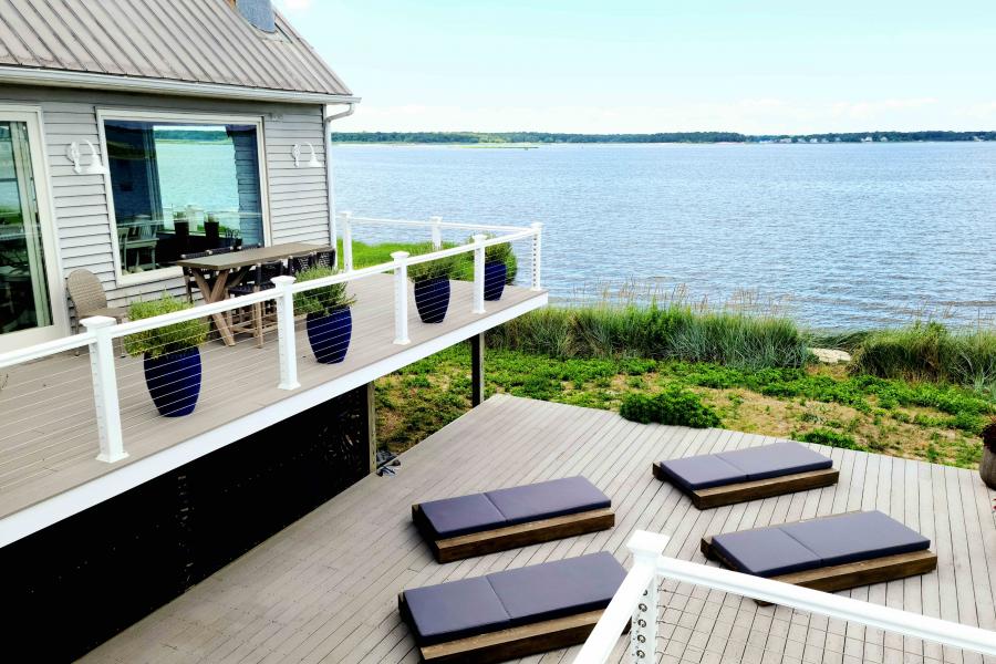 Hamptons, beach, water, deck, white, light, 