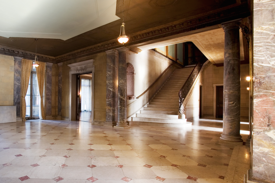 bohemian, distressed, empty room, staircase, mansion, estate, eclectic, distressed